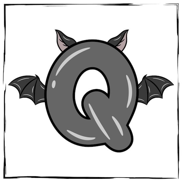 Halloween English Alphabet letter Q cute bat theme drawing