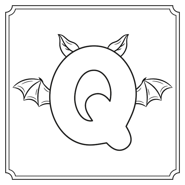 Halloween english alphabet letter q cute bat theme sketch for coloring