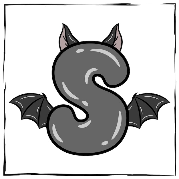 Halloween English Alphabet letter S cute bat theme drawing