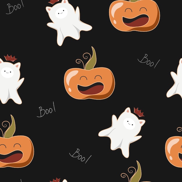 Vector halloween in fall  seamless pattern design