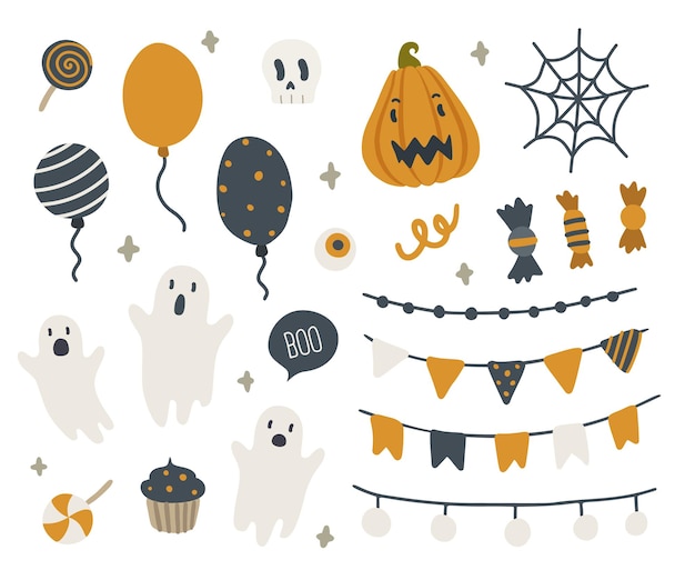 Halloween-feest schattig vector set voor ontwerp.