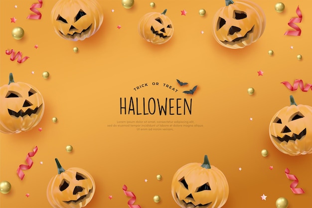 Halloween-feestbanner met pompoenen 3d en rood lint