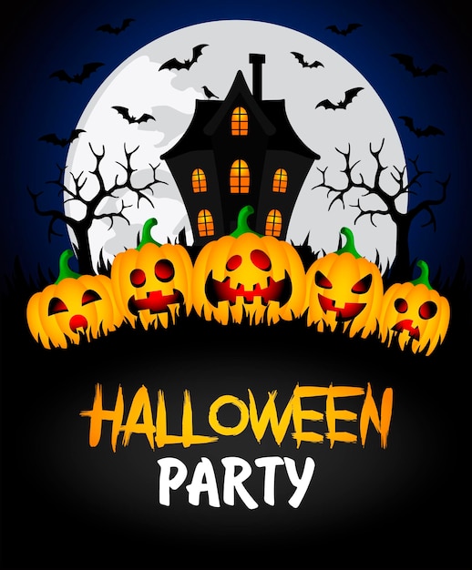Halloween-feestbanner Poster met vreselijk huis en grappige pompoenen Halloween-wenskaart