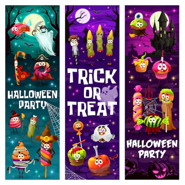 Halloween-feestbanners stripfiguren van snoep