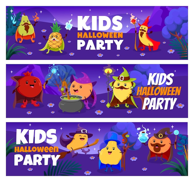 Halloween feestje kinderen cartoon fruit tovenaars