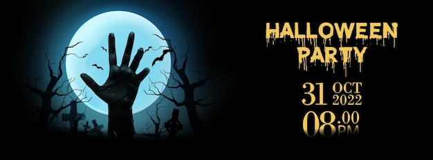 Vector halloween-feestposter zombiehand die uit de grond oprijst banner linkedin omslag facebook-omslag