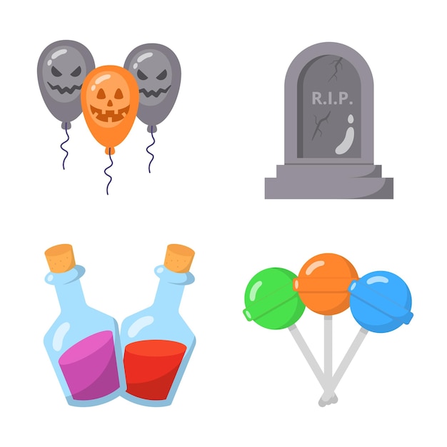 Halloween flat icon set collection.