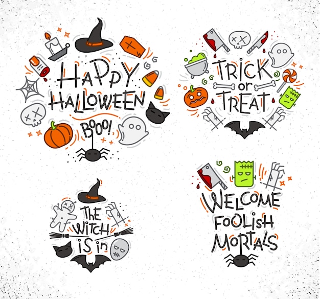 Vector halloween flat monograms color