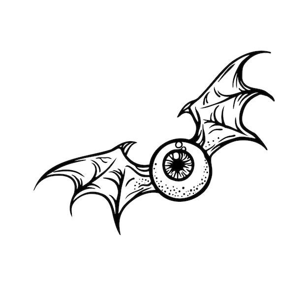 Halloween flying bat eyeball isolated on white background Scary eyes vampire vector bat