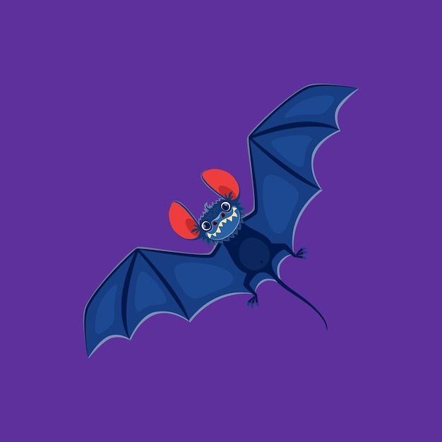 Halloween flying bat horror night holiday spooky monster cartoon isolated vector Happy Halloween holiday character of vampire bat flying with scary fangs and spooky smile for trick or treat party