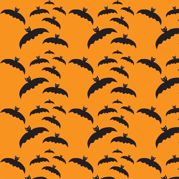 Halloween Flying Bat Silhouette Pattern On Orange Background