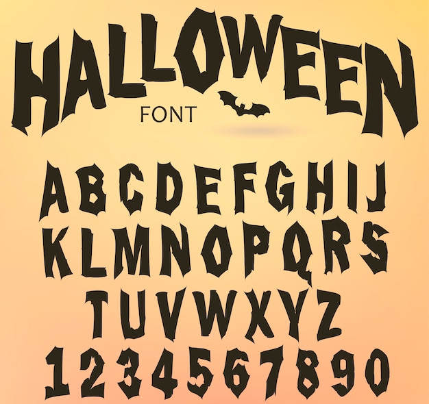 Halloween font, Original Typeface, Scary creepy alphabet, Dirty Letters, for holiday party. Vector