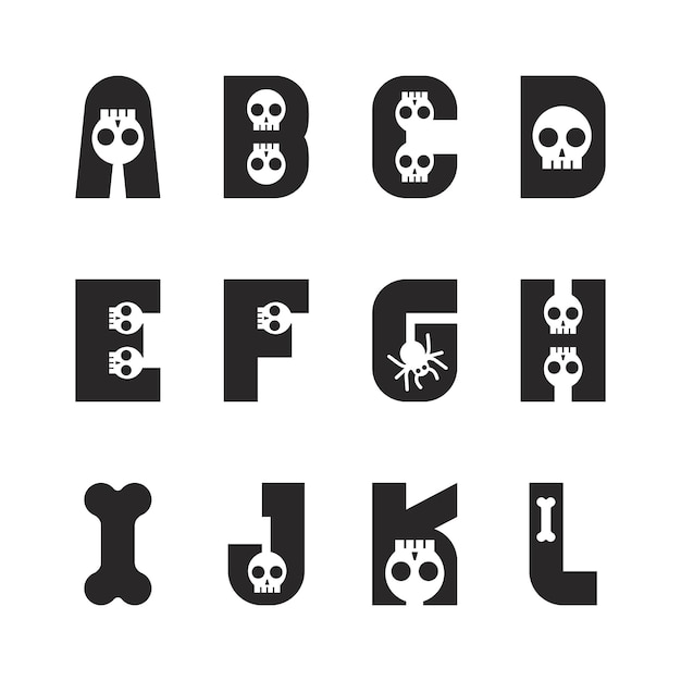 Halloween font Typography alphabet with skull spooky and horror illustration Design Type for holiday party celebration Design vector fonts