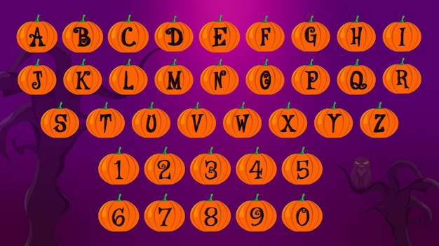 Vector halloween font with pumpkins.