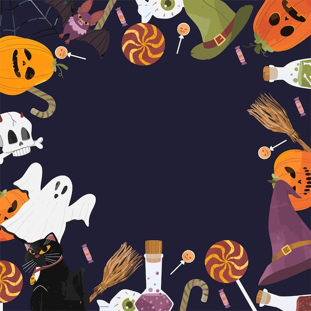 Vettore sfondo e illustrazioni della cornice di halloween