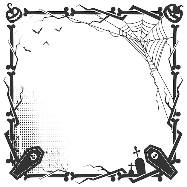 Vector halloween frame border with halloween elements like skull witch hat and spider net