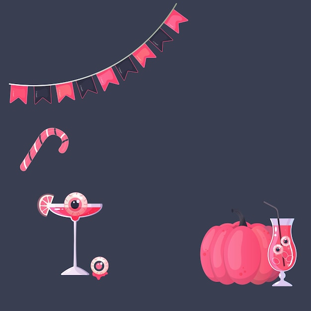 Halloween frame roze feest spook meisje en cocktail Vector illustratie