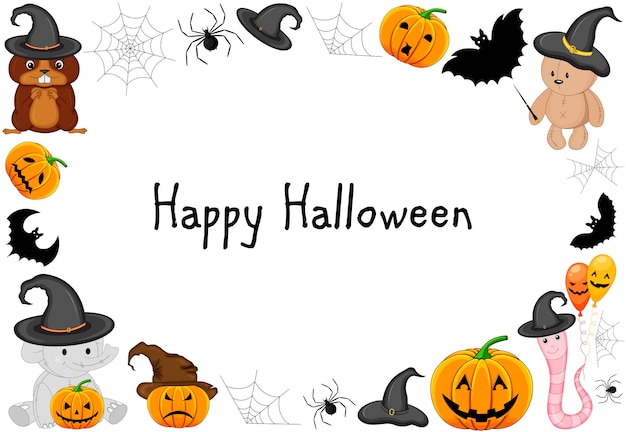 Halloween frame for your text with traditional attributes. Cartoon style. Vector illustration.