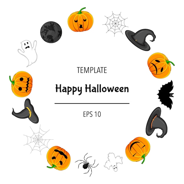 Cornice di halloween per il tuo testo con attributi tradizionali illustrazione vettoriale in stile cartone animato