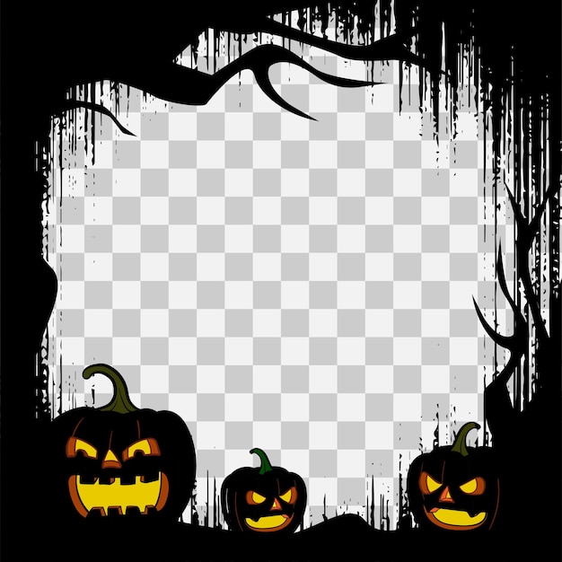 Vector halloween framerandsjabloon met griezelige pompoenen