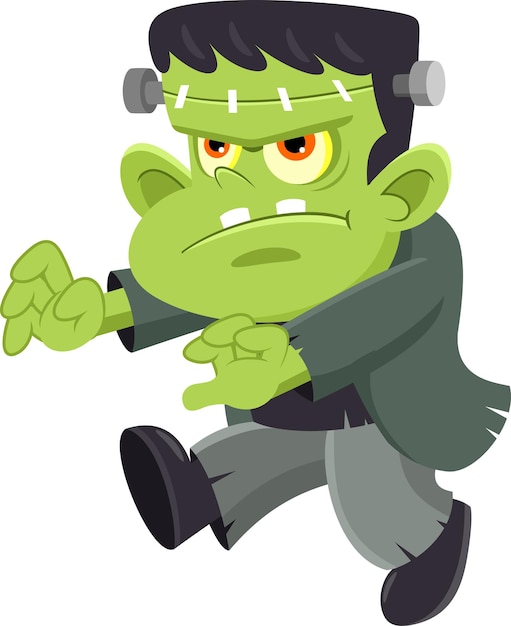 Halloween Frankenstein Cartoon Character Walking With His Arms Out