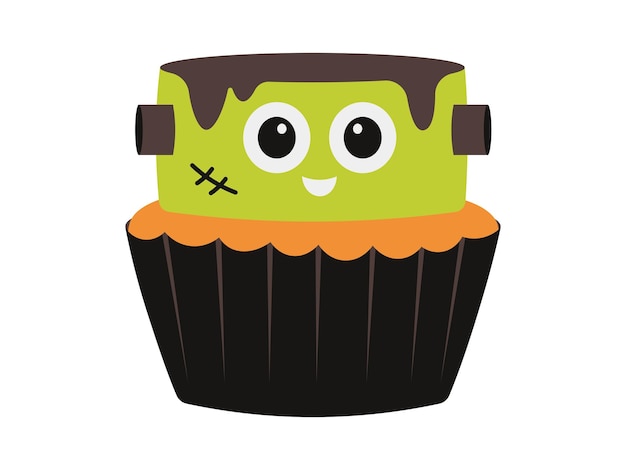 Vector halloween frankenstein cupcakes illustration