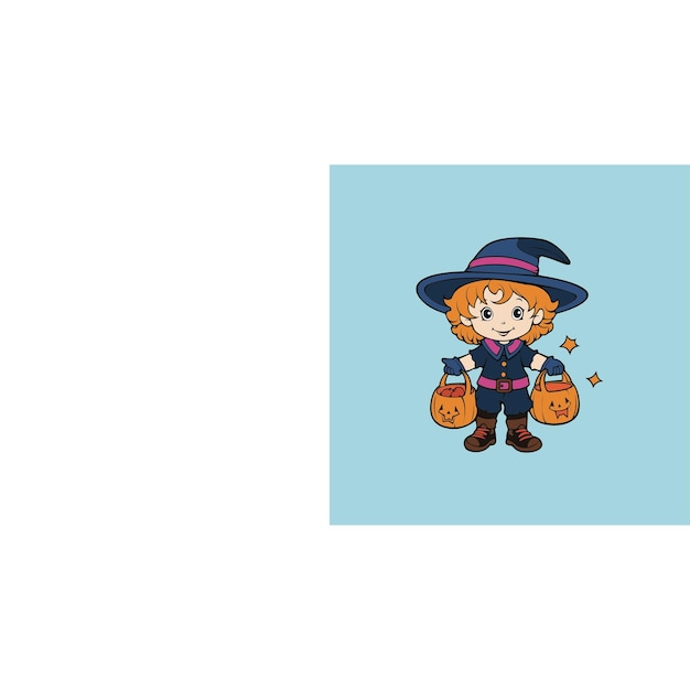 Vector halloween fun little witch with pumpkins