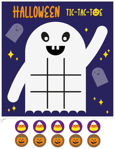 Halloween game for kids Cute ghost tic tac toe Educational printable