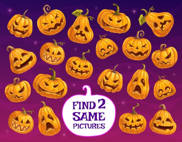 Halloween game puzzle find two same pumpkins