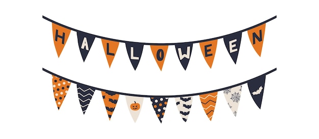 Halloween Garland Line Vector Illustration