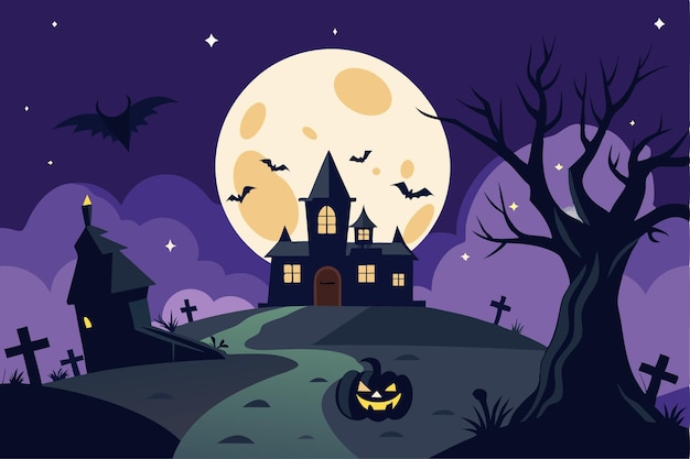Halloween gejaagd thuis en maan achtergrond