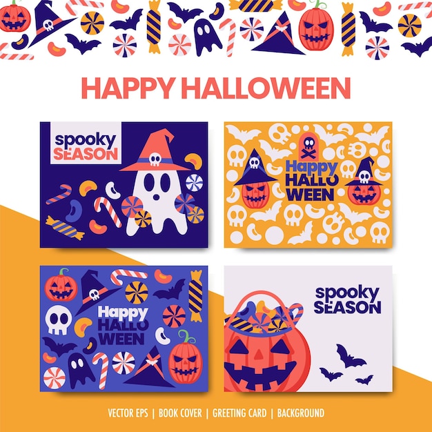 Halloween geometric invitation card collection set isolated vector