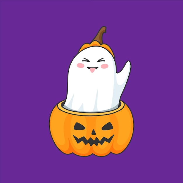 Halloween ghost, cartoon kawaii boo in pumpkin