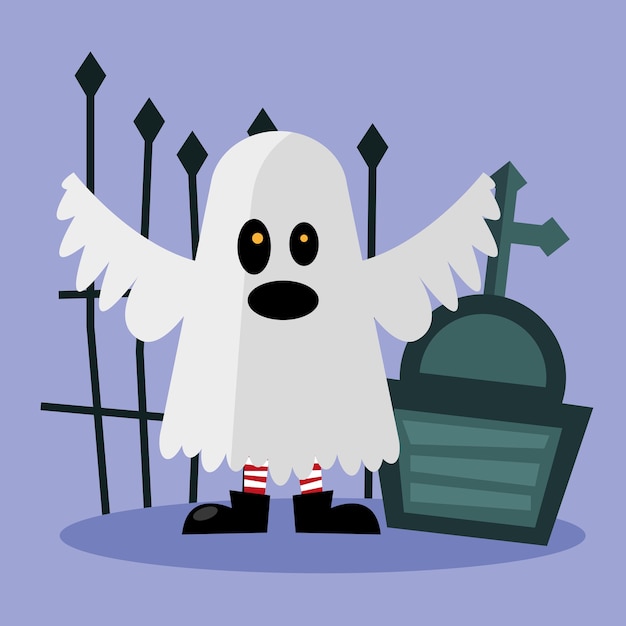 Halloween ghost cartoon with grave design, scary theme