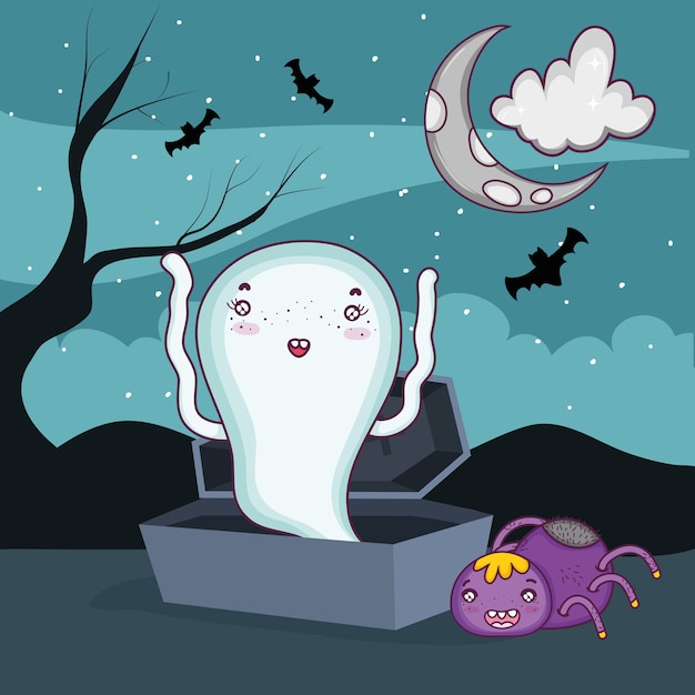 Vettore cartoni animati di fantasmi di halloween