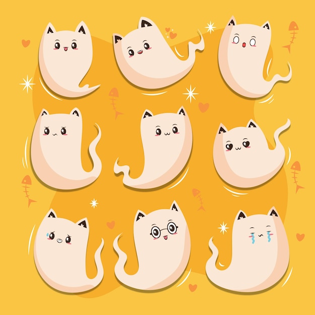 Vector halloween ghost cat with a cute expression