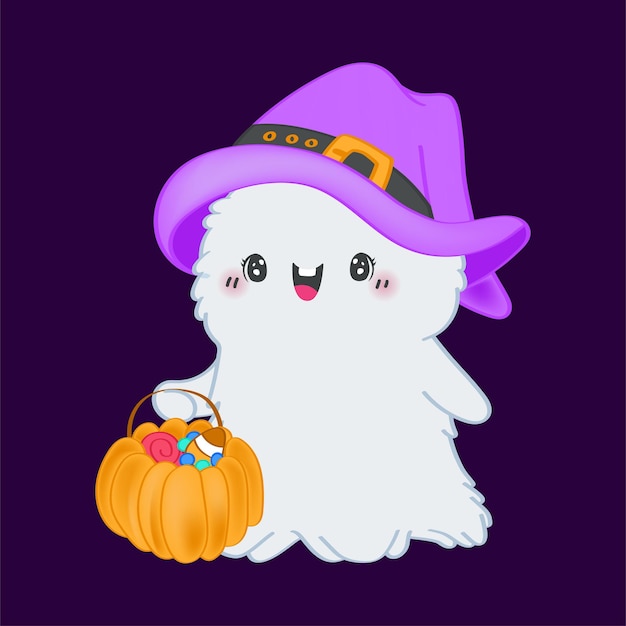 Halloween Ghost Clipart in Cute Cartoon Style Beautiful Clip Art Ghost with Pumpkin.