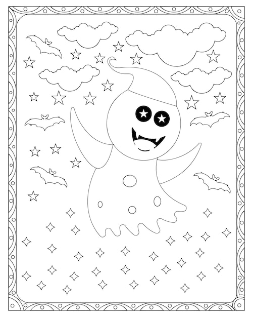 Pagina da colorare di fantasmi di halloween per bambini vettore premium