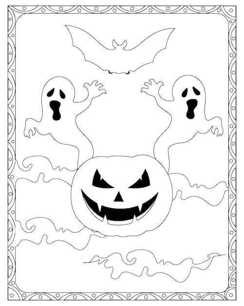 Vector halloween ghost coloring page  premium vector