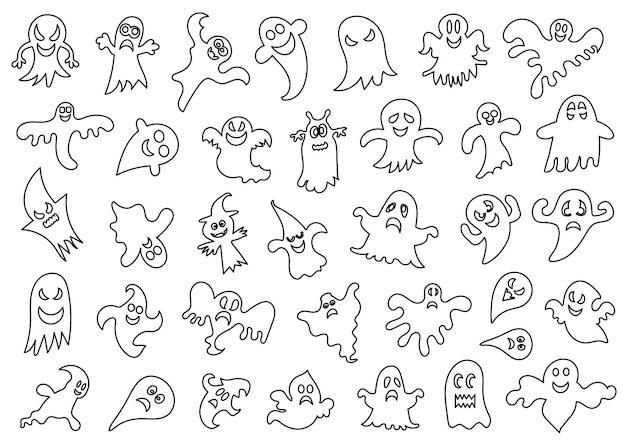 Halloween ghost coloring vector illustration isolated image on white background