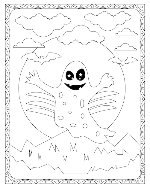 Halloween Ghost Kleurplaat Voor Kinderen Premium Vector