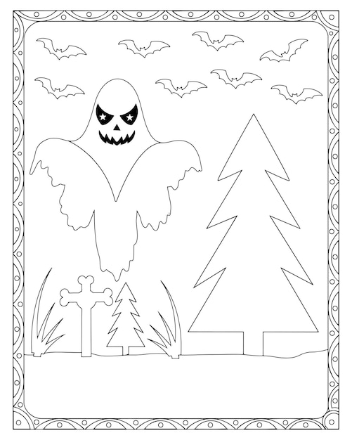 Halloween Ghost Kleurplaat Voor Kinderen Premium Vector