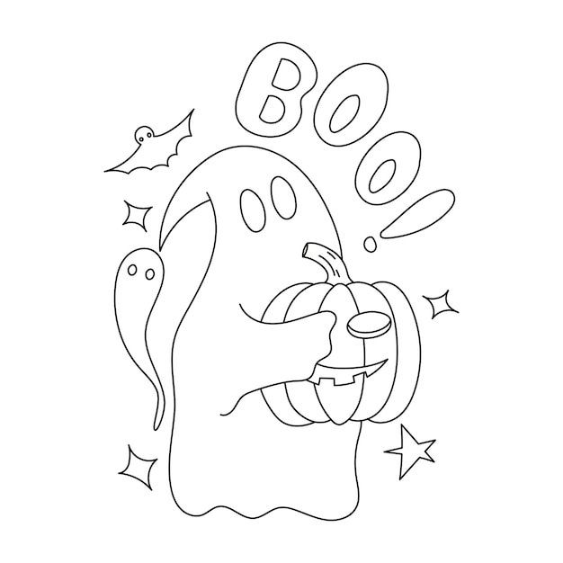 Vector halloween ghost met pompoenillustratie voor kleurboek