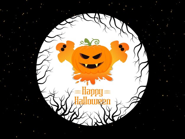 Halloween ghost pumkins and dead tree in flat design 36