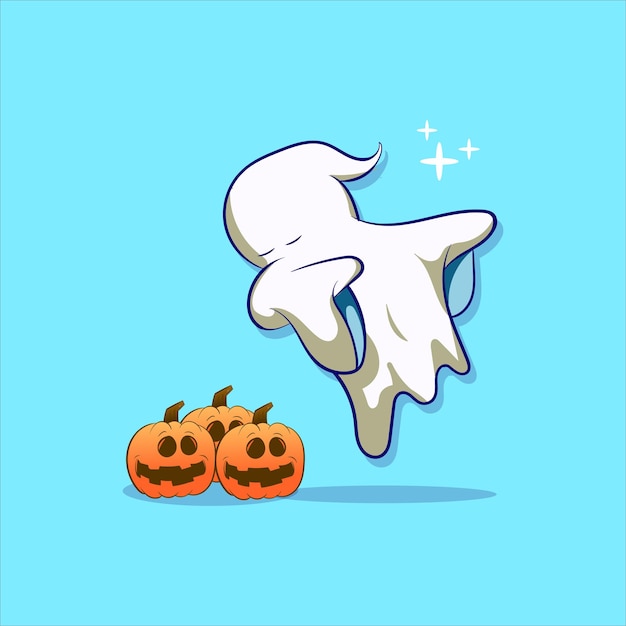 Vettore fantasma di halloween e zucca e mosse fantastiche clip vettoriale con gradiente semplice ciascuno su un livello separato