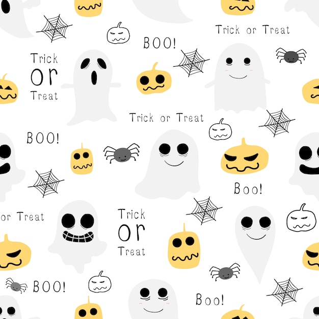 Halloween ghost and pumpkin seamless pattern