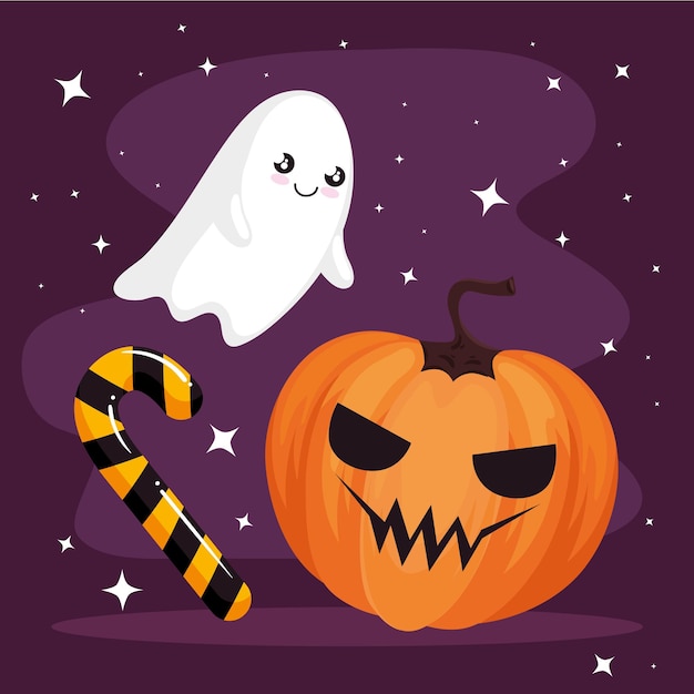 Halloween ghost and pumpkin