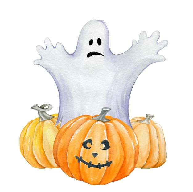 Vector halloween ghost pumpkins