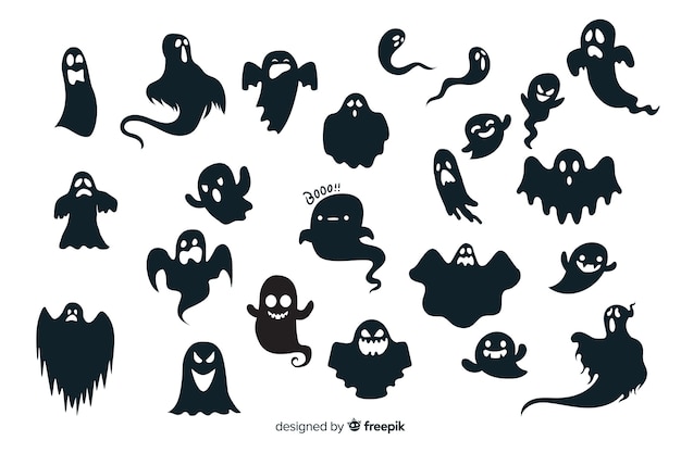 Vettore collezione silhouette fantasma di halloween