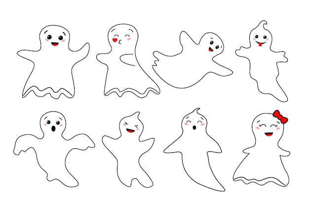 Halloween Ghost Silhouette set Vector Illustration Doodle Style